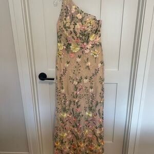 One-Shoulder Floral Embroidered Dress